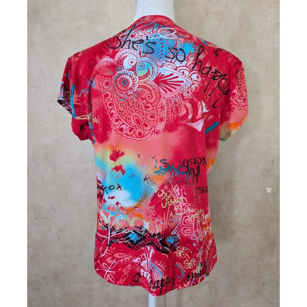 Vintage Y2K Chico's Tee Womens 2 Butterfly Graphic V Neck Short Sleeve Retro - Picture 3 of 7